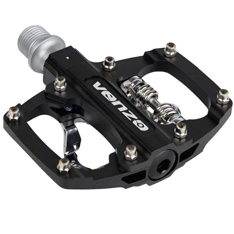 Venzo Multi-Use Compatible with Shimano SPD Mountain Bike Bicycle Sealed Clipless Pedals - Dual Platform Multi-Purpose - Great for Touring, Road, Trekking Bikes - Size: 85 x 80 mm = 3.3 x 3.1 inch - Image 1